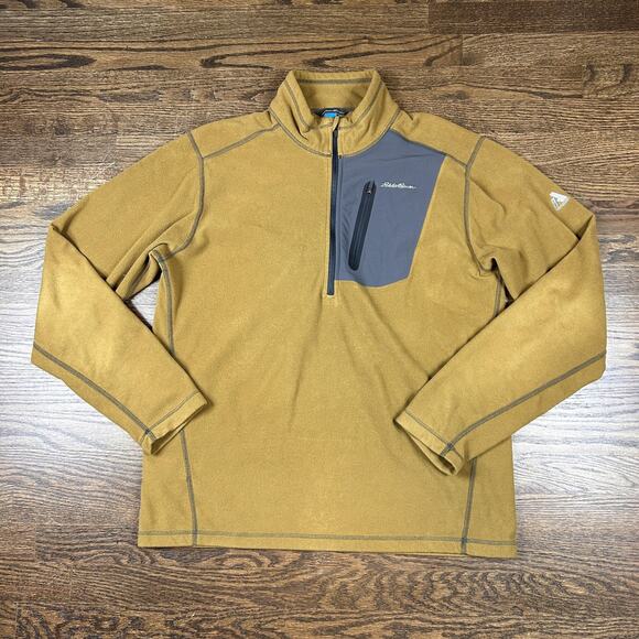 Eddie Bauer Sweater Mens Large Brown Gray Half Zip Fleece First Ascent Pullover - Picture 1 of 8